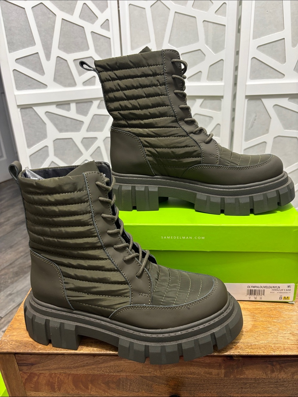 Sam Edelman Olive Quilted Lace-Up Platform Combat Boots